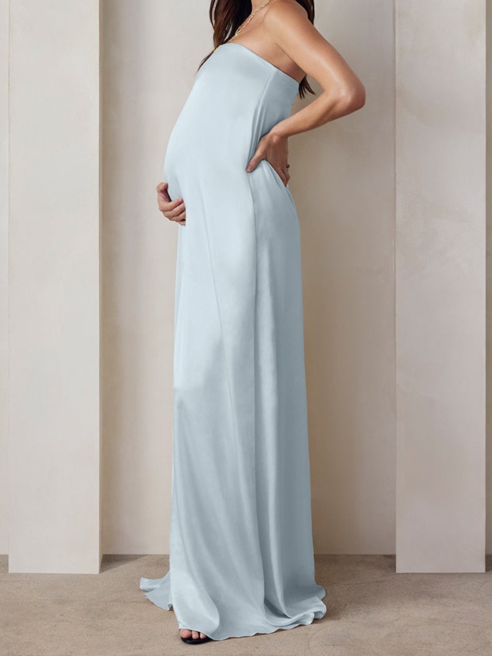Strapless Maternity Maxi Dress - Light Blue